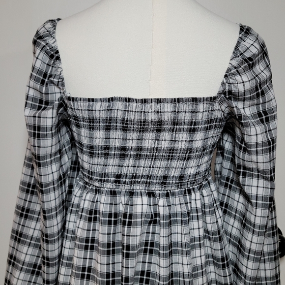 Promesa White & Black Buffalo Plaid Long Sleeve Mini Spring Dress Size Small - Picture 7 of 9
